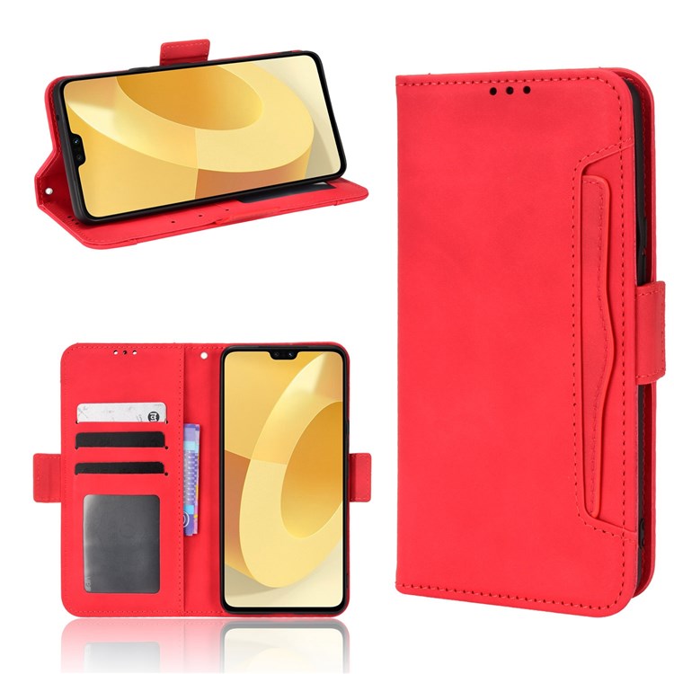 For vivo S12/V23 5G Card Slots Shockproof PU Leather Wallet Protective Case Stand Phone Cover - Red