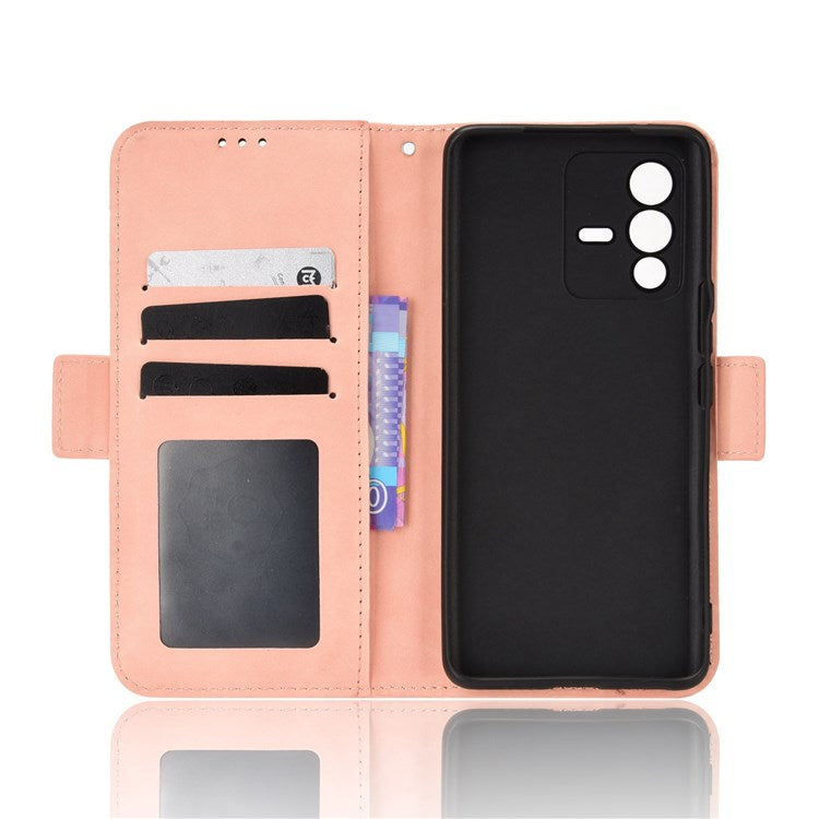 For vivo S12/V23 5G Card Slots Shockproof PU Leather Wallet Protective Case Stand Phone Cover - Pink