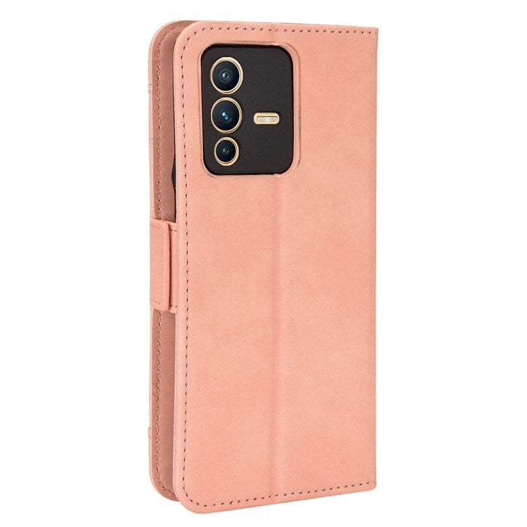 For vivo S12/V23 5G Card Slots Shockproof PU Leather Wallet Protective Case Stand Phone Cover - Pink