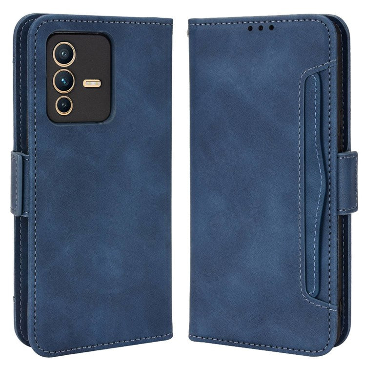 For vivo S12/V23 5G Card Slots Shockproof PU Leather Wallet Protective Case Stand Phone Cover - Blue