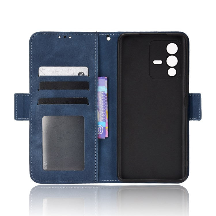 For vivo S12/V23 5G Card Slots Shockproof PU Leather Wallet Protective Case Stand Phone Cover - Blue