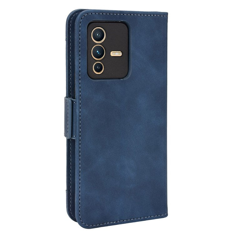 For vivo S12/V23 5G Card Slots Shockproof PU Leather Wallet Protective Case Stand Phone Cover - Blue