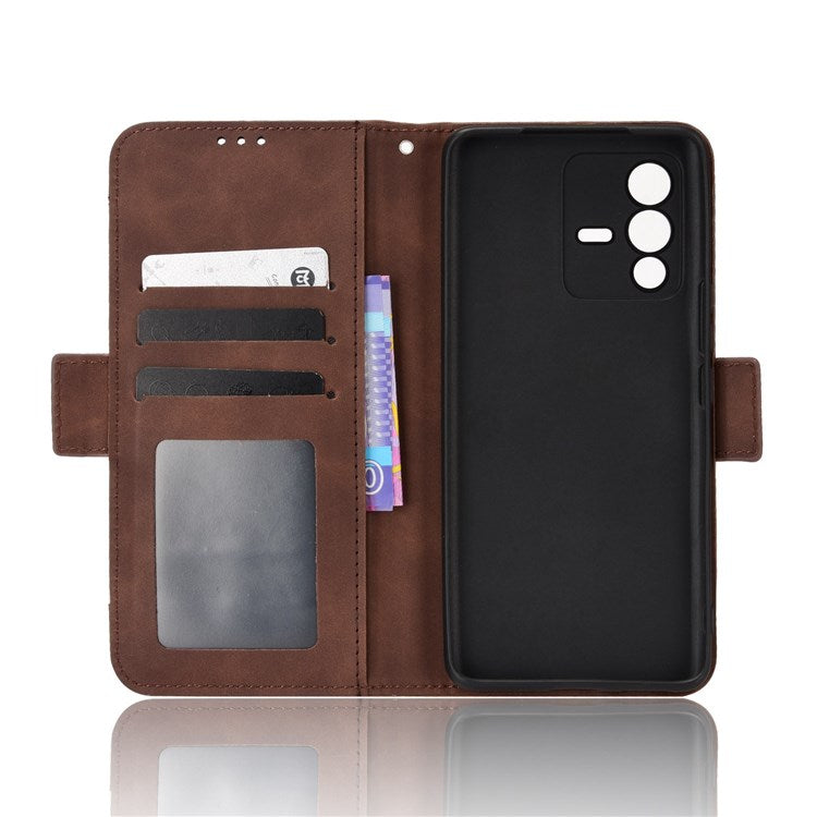 For vivo S12/V23 5G Card Slots Shockproof PU Leather Wallet Protective Case Stand Phone Cover - Brown