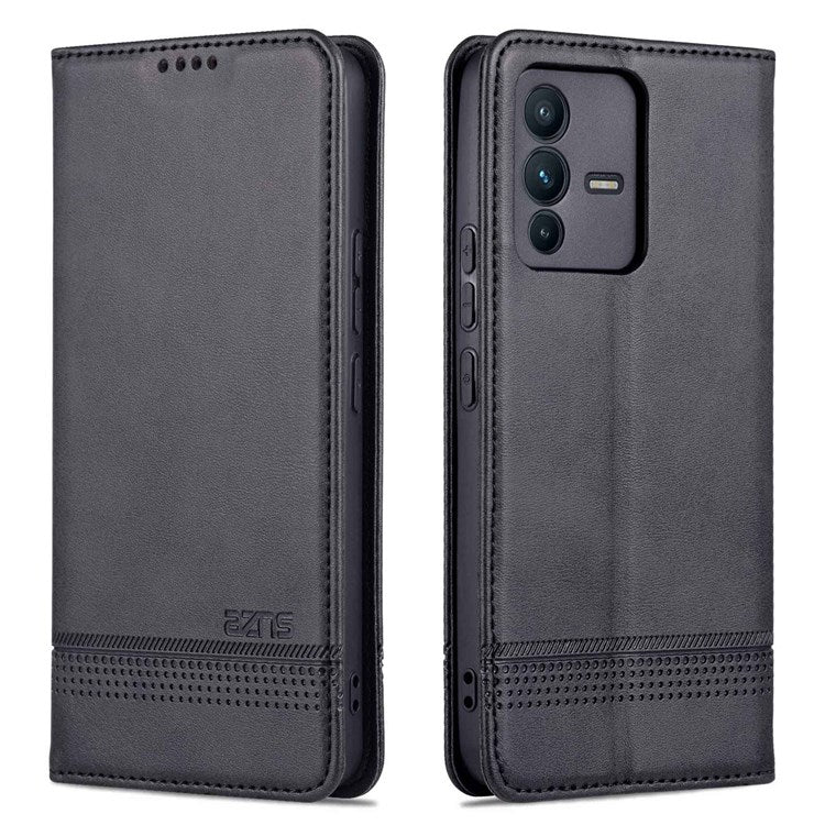 AZNS for vivo S12/V23 5G PU Leather Wallet Case Stand Magnetic Auto-absorbed TPU Shockproof Interior Protective Cover - Black