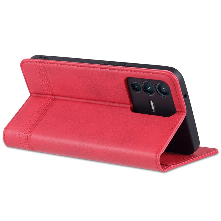 AZNS for vivo S12/V23 5G PU Leather Wallet Case Stand Magnetic Auto-absorbed TPU Shockproof Interior Protective Cover - Red