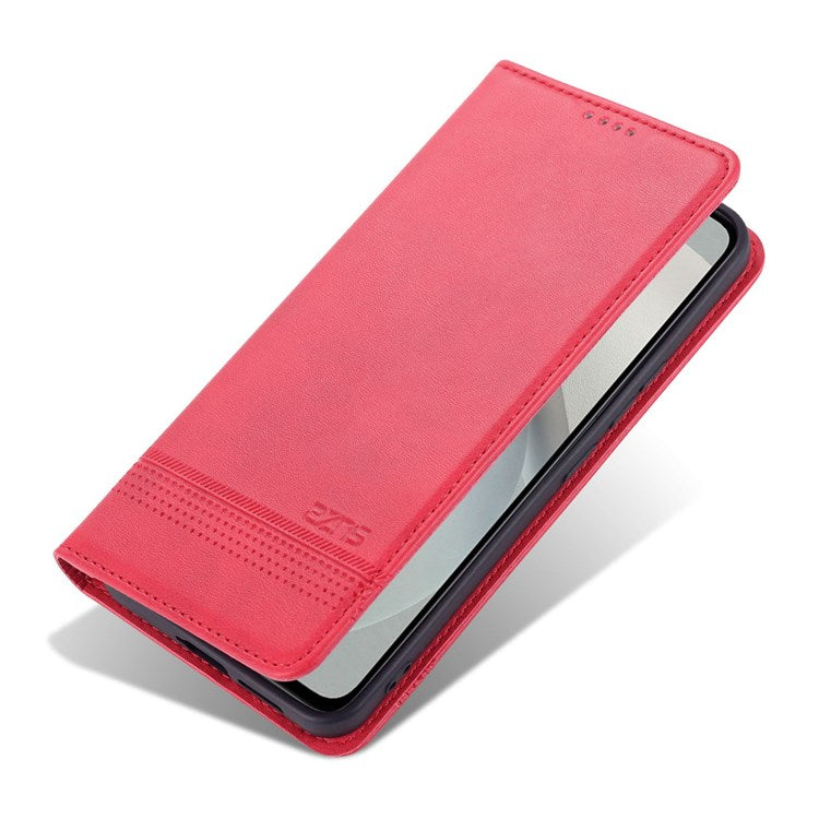 AZNS for vivo S12/V23 5G PU Leather Wallet Case Stand Magnetic Auto-absorbed TPU Shockproof Interior Protective Cover - Red