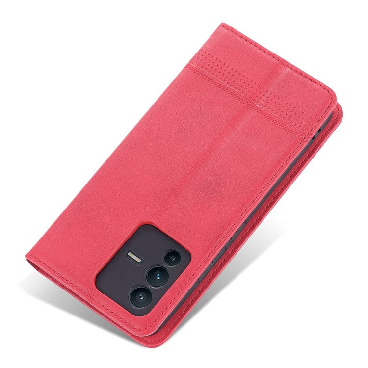 AZNS for vivo S12/V23 5G PU Leather Wallet Case Stand Magnetic Auto-absorbed TPU Shockproof Interior Protective Cover - Red