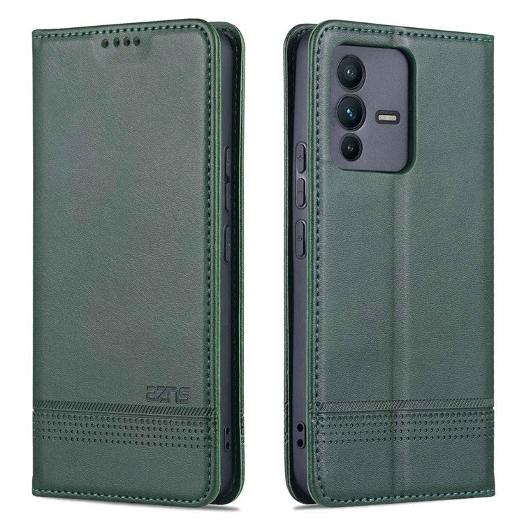 AZNS for vivo S12/V23 5G PU Leather Wallet Case Stand Magnetic Auto-absorbed TPU Shockproof Interior Protective Cover - Green