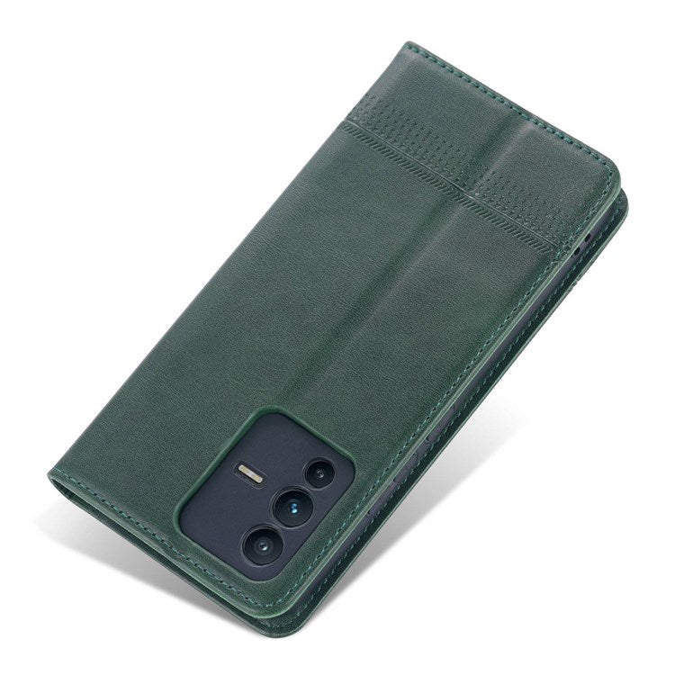 AZNS for vivo S12/V23 5G PU Leather Wallet Case Stand Magnetic Auto-absorbed TPU Shockproof Interior Protective Cover - Green