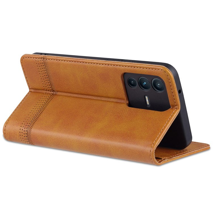 AZNS for vivo S12/V23 5G PU Leather Wallet Case Stand Magnetic Auto-absorbed TPU Shockproof Interior Protective Cover - Brown