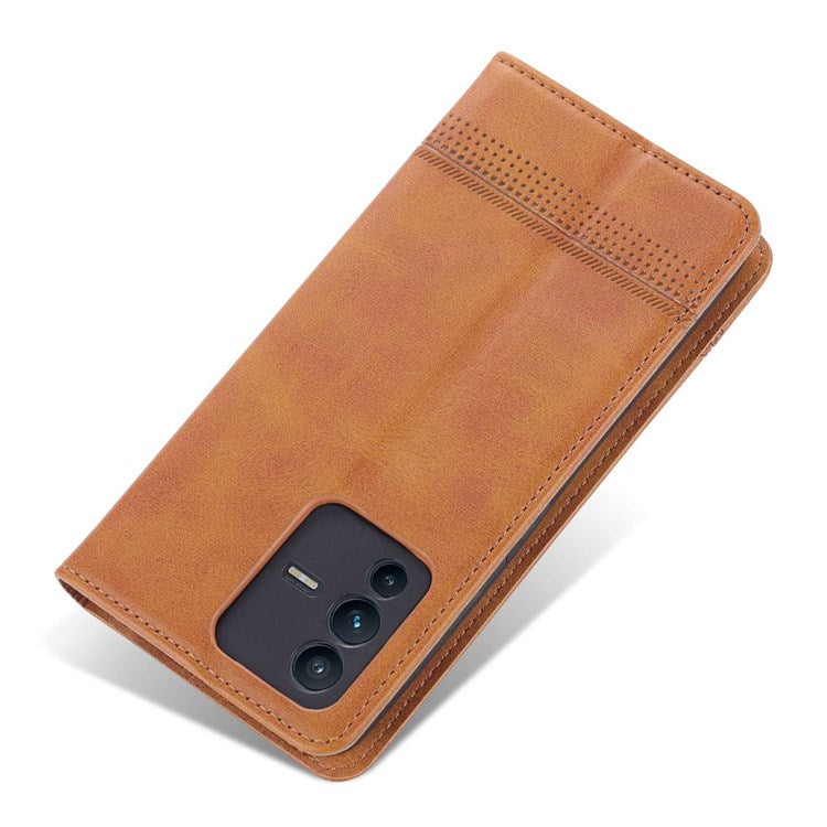 AZNS for vivo S12/V23 5G PU Leather Wallet Case Stand Magnetic Auto-absorbed TPU Shockproof Interior Protective Cover - Brown