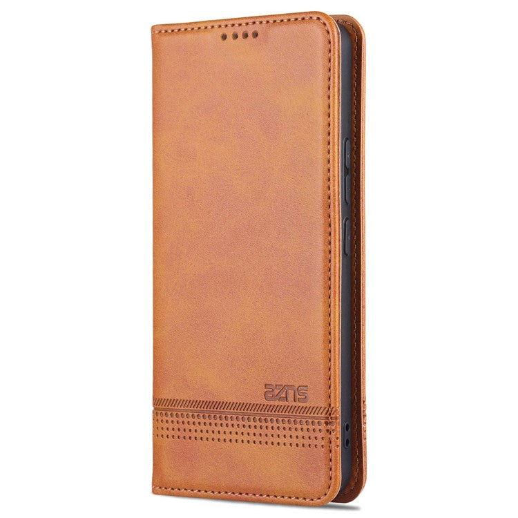 AZNS for vivo S12/V23 5G PU Leather Wallet Case Stand Magnetic Auto-absorbed TPU Shockproof Interior Protective Cover - Brown