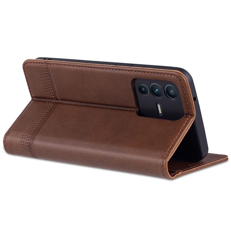 AZNS for vivo S12/V23 5G PU Leather Wallet Case Stand Magnetic Auto-absorbed TPU Shockproof Interior Protective Cover - Coffee