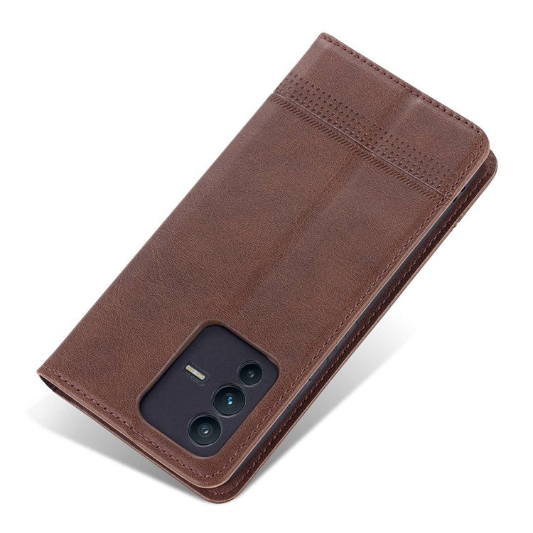 AZNS for vivo S12/V23 5G PU Leather Wallet Case Stand Magnetic Auto-absorbed TPU Shockproof Interior Protective Cover - Coffee