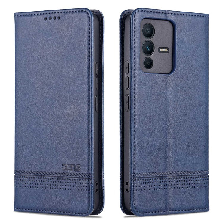 AZNS for vivo S12/V23 5G PU Leather Wallet Case Stand Magnetic Auto-absorbed TPU Shockproof Interior Protective Cover - Blue