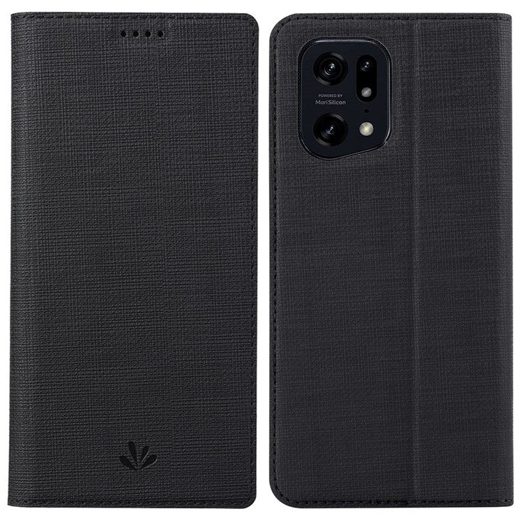 VILI DMX Series for Oppo Find X5 Pro Card Holder PU Leather Phone Case Shockproof Stand Protective Cover - Black