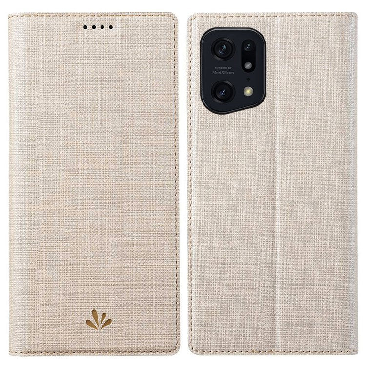 VILI DMX Series for Oppo Find X5 Pro Card Holder PU Leather Phone Case Shockproof Stand Protective Cover - Khaki