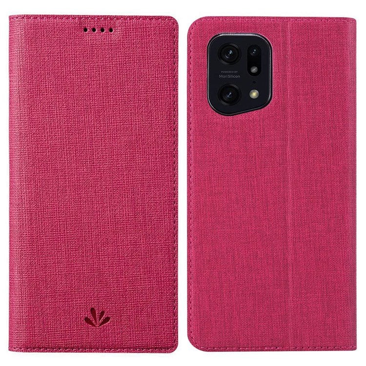 VILI DMX Series for Oppo Find X5 Pro Card Holder PU Leather Phone Case Shockproof Stand Protective Cover - Rose