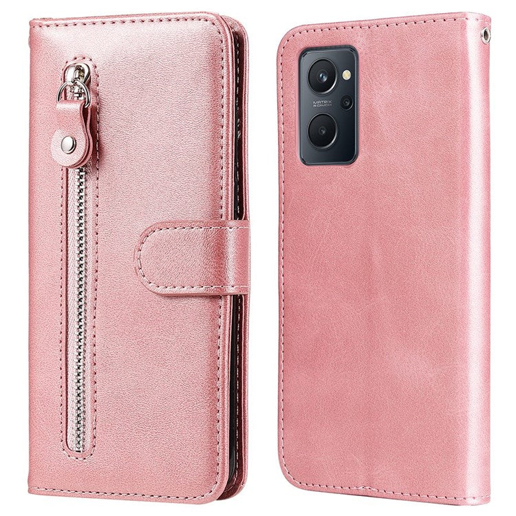 For Realme 9i/Oppo A36 4G/A76 4G PU Leather Case Wallet Style Magnetic Closure Change Coin Slim Handbag Zipper Pocket Stand Flip Cover - Rose Gold