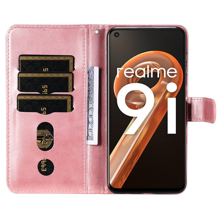 For Realme 9i/Oppo A36 4G/A76 4G PU Leather Case Wallet Style Magnetic Closure Change Coin Slim Handbag Zipper Pocket Stand Flip Cover - Rose Gold