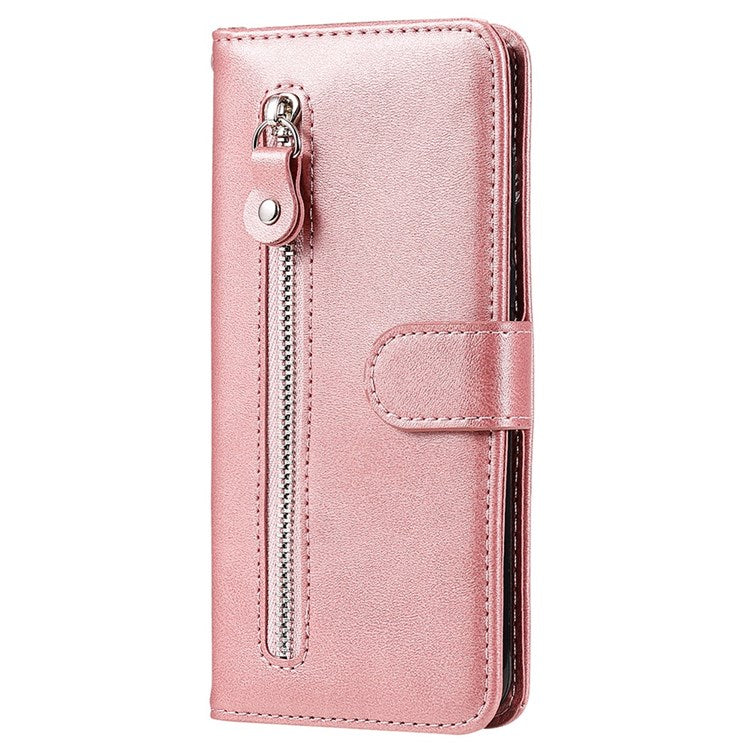 For Realme 9i/Oppo A36 4G/A76 4G PU Leather Case Wallet Style Magnetic Closure Change Coin Slim Handbag Zipper Pocket Stand Flip Cover - Rose Gold