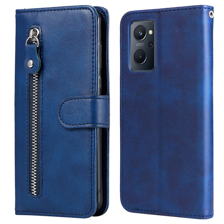 For Realme 9i/Oppo A36 4G/A76 4G PU Leather Case Wallet Style Magnetic Closure Change Coin Slim Handbag Zipper Pocket Stand Flip Cover - Blue