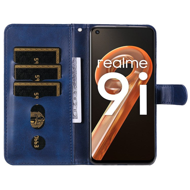 For Realme 9i/Oppo A36 4G/A76 4G PU Leather Case Wallet Style Magnetic Closure Change Coin Slim Handbag Zipper Pocket Stand Flip Cover - Blue