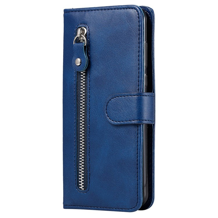 For Realme 9i/Oppo A36 4G/A76 4G PU Leather Case Wallet Style Magnetic Closure Change Coin Slim Handbag Zipper Pocket Stand Flip Cover - Blue