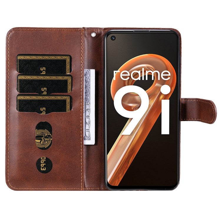 For Realme 9i/Oppo A36 4G/A76 4G PU Leather Case Wallet Style Magnetic Closure Change Coin Slim Handbag Zipper Pocket Stand Flip Cover - Brown