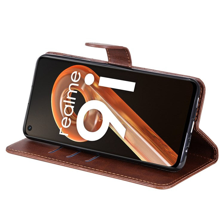 For Realme 9i/Oppo A36 4G/A76 4G PU Leather Case Wallet Style Magnetic Closure Change Coin Slim Handbag Zipper Pocket Stand Flip Cover - Brown