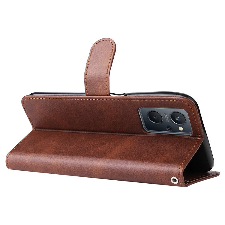 For Realme 9i/Oppo A36 4G/A76 4G PU Leather Case Wallet Style Magnetic Closure Change Coin Slim Handbag Zipper Pocket Stand Flip Cover - Brown