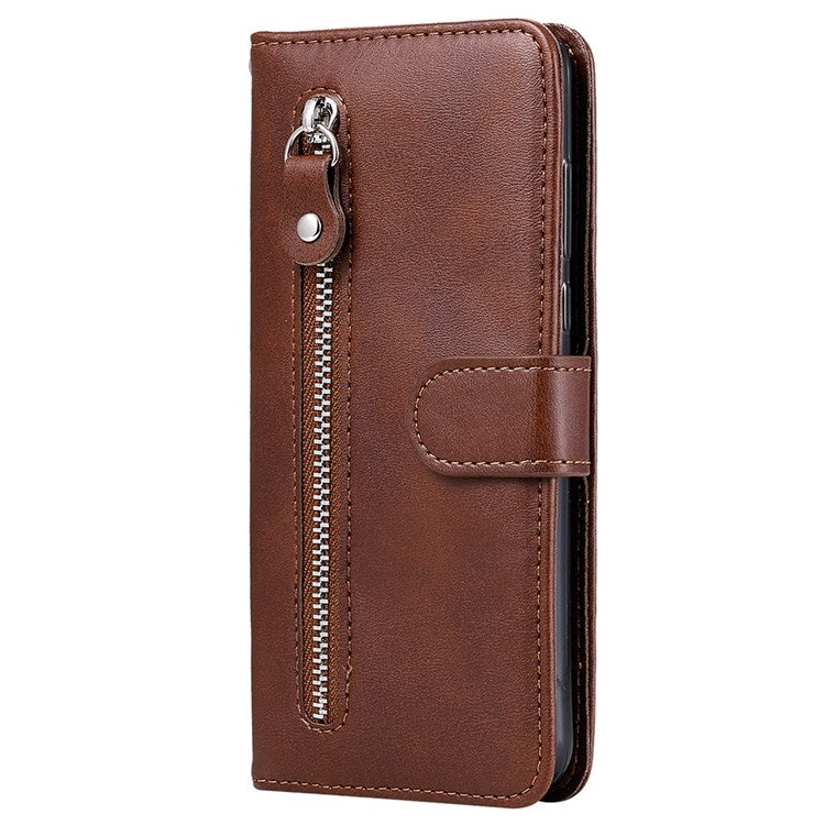 For Realme 9i/Oppo A36 4G/A76 4G PU Leather Case Wallet Style Magnetic Closure Change Coin Slim Handbag Zipper Pocket Stand Flip Cover - Brown