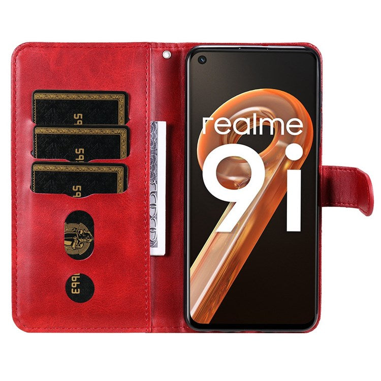 For Realme 9i/Oppo A36 4G/A76 4G PU Leather Case Wallet Style Magnetic Closure Change Coin Slim Handbag Zipper Pocket Stand Flip Cover - Red