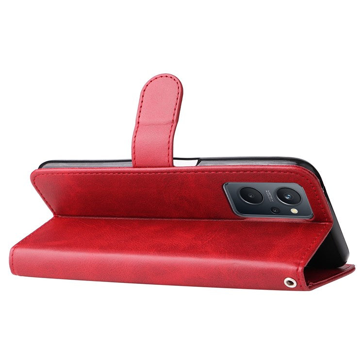 For Realme 9i/Oppo A36 4G/A76 4G PU Leather Case Wallet Style Magnetic Closure Change Coin Slim Handbag Zipper Pocket Stand Flip Cover - Red