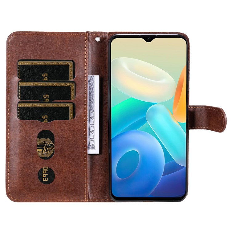 For vivo Y76 5G/Y76s Well-protected Anti-fall PU Leather Wallet Phone Cover Magnetic Closing Zipper Pocket Flip Case - Brown