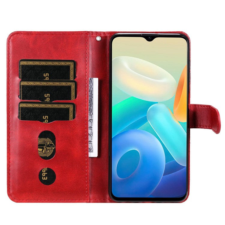 For vivo Y76 5G/Y76s Well-protected Anti-fall PU Leather Wallet Phone Cover Magnetic Closing Zipper Pocket Flip Case - Red