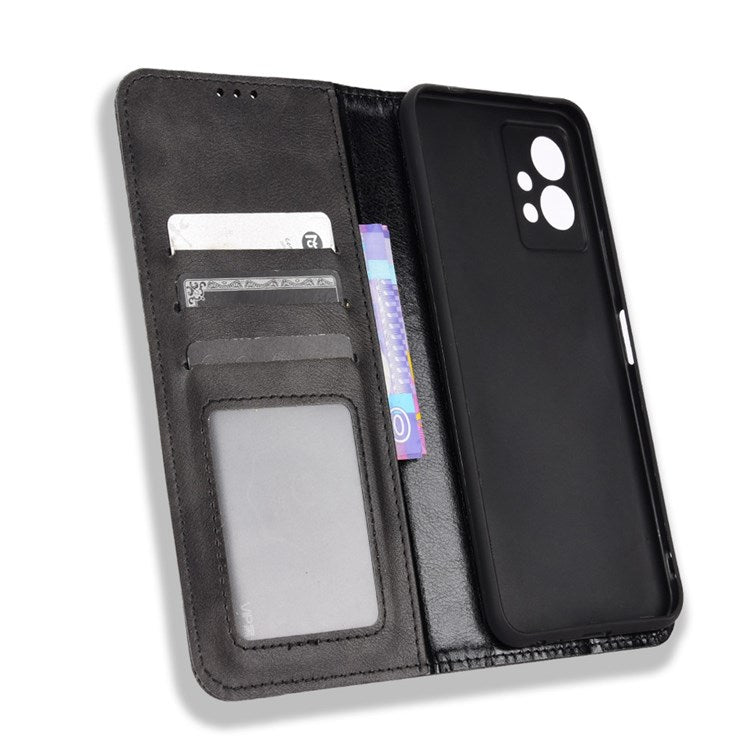 For vivo Y55 5G/Y75 5G/T1 5G PU Leather Retro Cover Mosaic Imprinted Stand Magnetic Adsorption Flip Wallet Case - Black