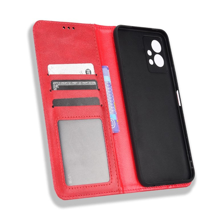 For vivo Y55 5G/Y75 5G/T1 5G PU Leather Retro Cover Mosaic Imprinted Stand Magnetic Adsorption Flip Wallet Case - Red