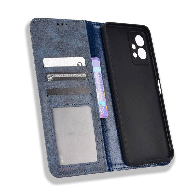 For vivo Y55 5G/Y75 5G/T1 5G PU Leather Retro Cover Mosaic Imprinted Stand Magnetic Adsorption Flip Wallet Case - Blue