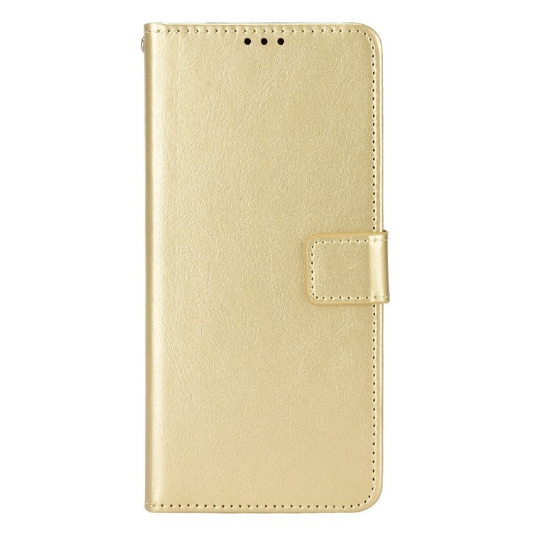 For vivo Y55 5G/Y75 5G/T1 5G PU Leather Folio Flip Folding Phone Cover Crazy Horse Texture Stand Wallet Case Carrying Pouch with Strap - Gold