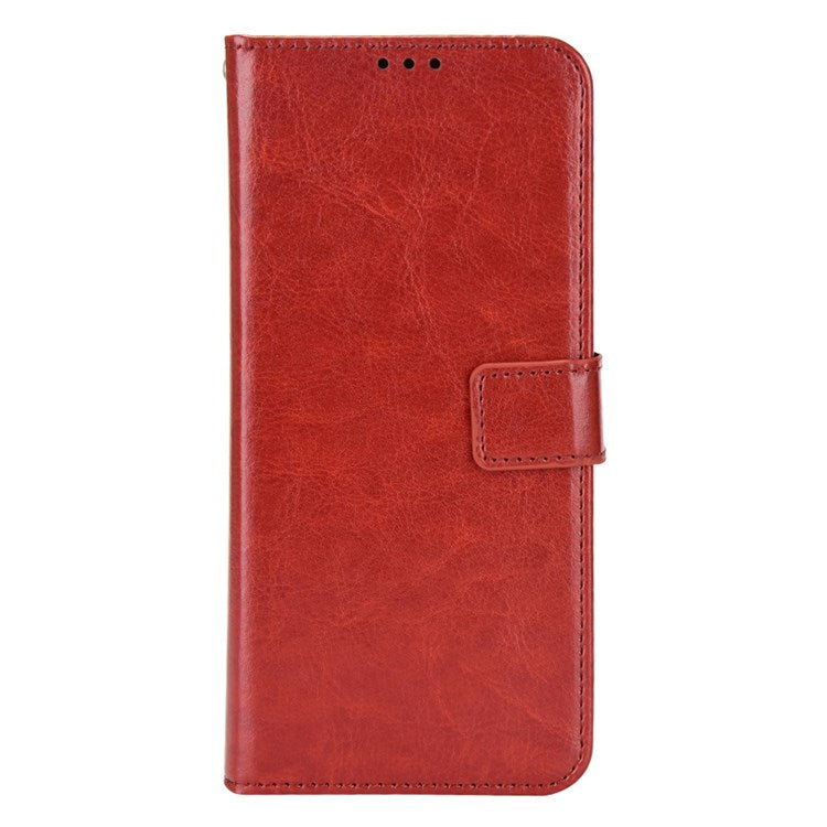 For vivo Y55 5G/Y75 5G/T1 5G PU Leather Folio Flip Folding Phone Cover Crazy Horse Texture Stand Wallet Case Carrying Pouch with Strap - Brown