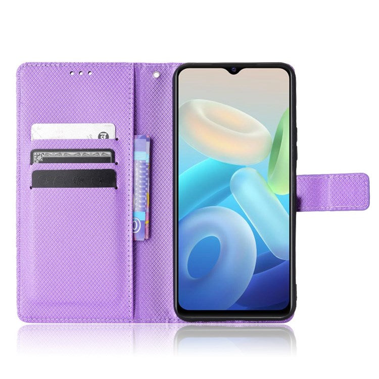 For vivo Y55 5G/T1 5G/Y75 5G Diamond Texture Mobile Phone Case PU Leather Stand Protective Flip Wallet Cover with Strap - Purple