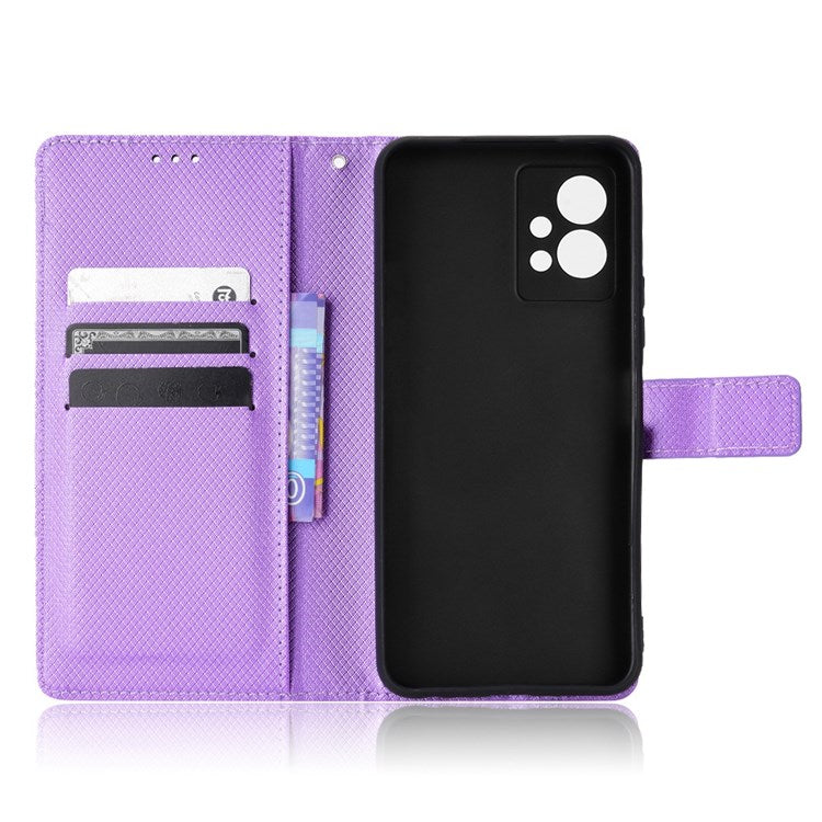 For vivo Y55 5G/T1 5G/Y75 5G Diamond Texture Mobile Phone Case PU Leather Stand Protective Flip Wallet Cover with Strap - Purple