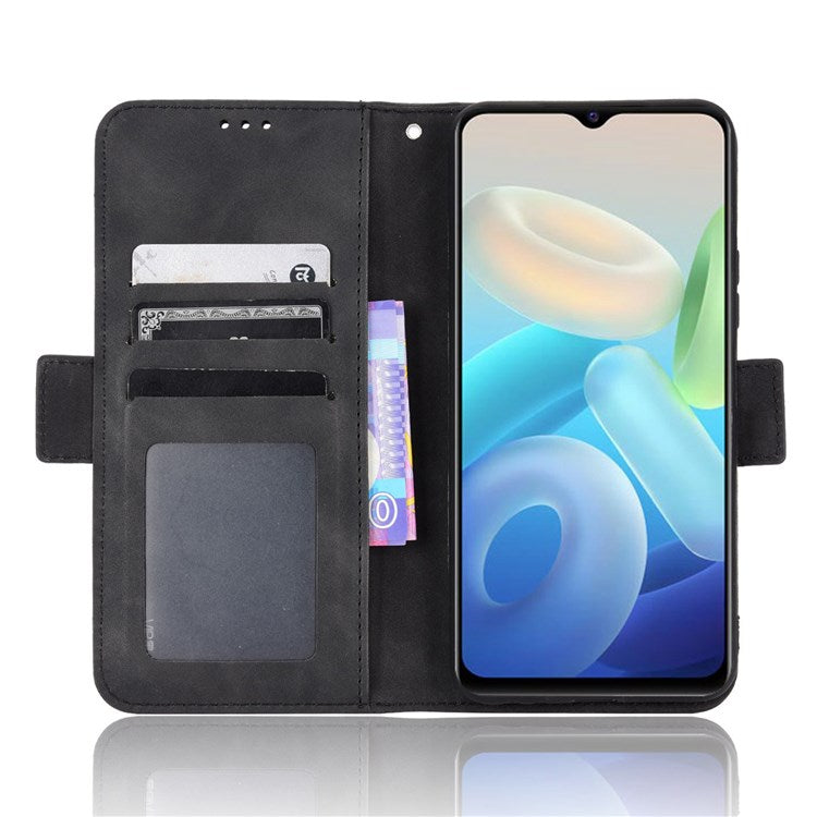 For vivo Y55 5G/Y75 5G/T1 5G PU Leather Card Holder Stand Shockproof TPU Interior Case Wallet Design Magnetic Protect Flip Cover - Black