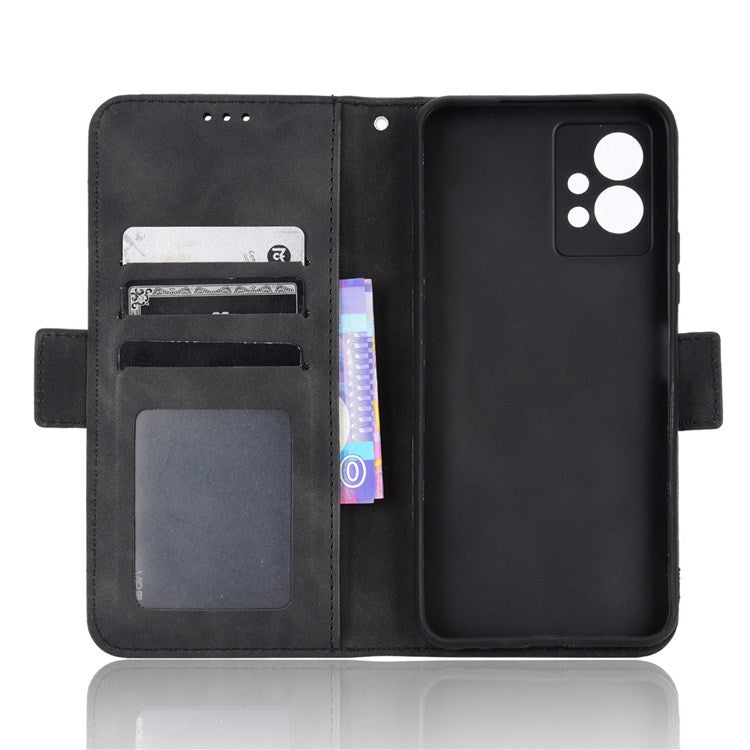 For vivo Y55 5G/Y75 5G/T1 5G PU Leather Card Holder Stand Shockproof TPU Interior Case Wallet Design Magnetic Protect Flip Cover - Black