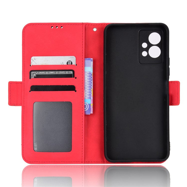 For vivo Y55 5G/Y75 5G/T1 5G PU Leather Card Holder Stand Shockproof TPU Interior Case Wallet Design Magnetic Protect Flip Cover - Red