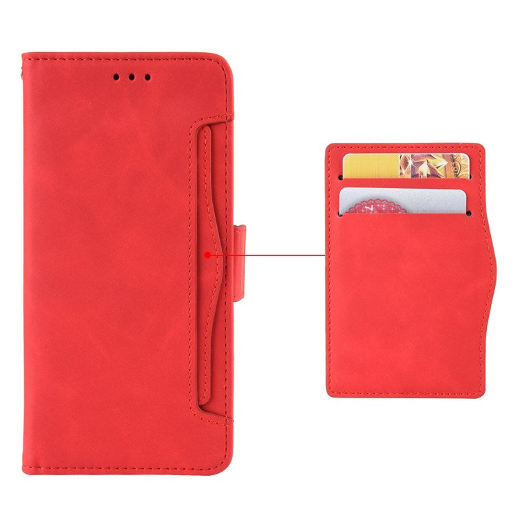 For vivo Y55 5G/Y75 5G/T1 5G PU Leather Card Holder Stand Shockproof TPU Interior Case Wallet Design Magnetic Protect Flip Cover - Red