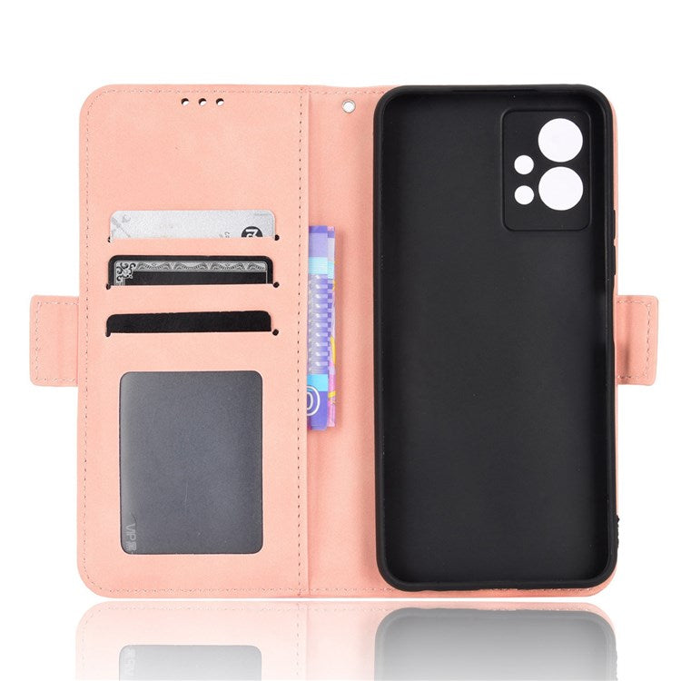 For vivo Y55 5G/Y75 5G/T1 5G PU Leather Card Holder Stand Shockproof TPU Interior Case Wallet Design Magnetic Protect Flip Cover - Pink