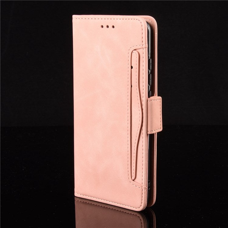 For vivo Y55 5G/Y75 5G/T1 5G PU Leather Card Holder Stand Shockproof TPU Interior Case Wallet Design Magnetic Protect Flip Cover - Pink