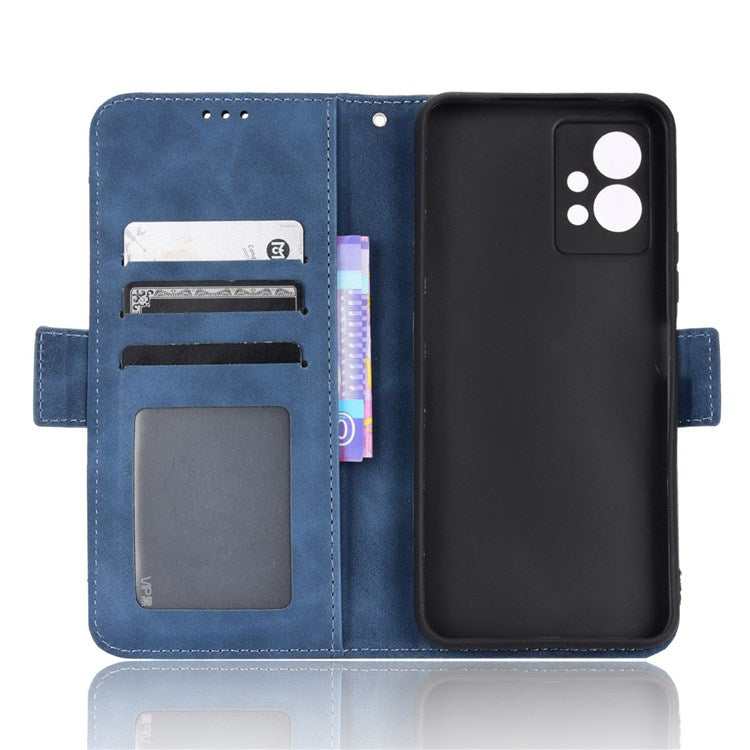 For vivo Y55 5G/Y75 5G/T1 5G PU Leather Card Holder Stand Shockproof TPU Interior Case Wallet Design Magnetic Protect Flip Cover - Blue